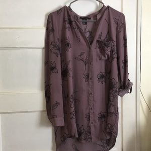 Purple Floral Print Blouse
